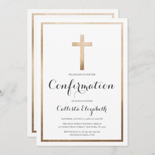 Invitation Confirmation simple et moderne de la frontière or  (Devant / Derrière)