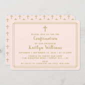 Invitation Confirmation simple Gold & Blush Pink Holy Cross (Devant / Derrière)