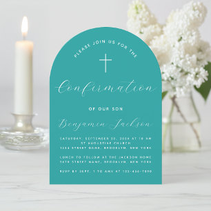 Invitation Confirmation Teal Arch Simple Modern Script Croix