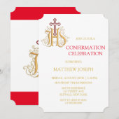 Invitation Confirmation tendance rouge et or floraison Invita (Devant / Derrière)