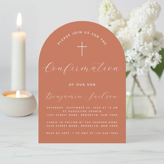 Invitation Confirmation Terracotta Arch Script moderne Simple
