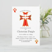 Invitation Confirmation Trendy Red Yellow Cross et Dove (Debout devant)