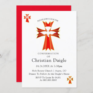 Invitation Confirmation Trendy Red Yellow Cross et Dove