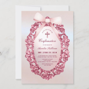 Invitation Confirmation vintage Frame Pink Bow Faux Foil
