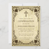 Invitation Confirmation Vintage Papier Antique Religieux (Devant)