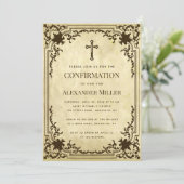 Invitation Confirmation Vintage Papier Antique Religieux (Debout devant)