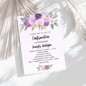Invitation Confirmation violet fleurs verdure croix luxe