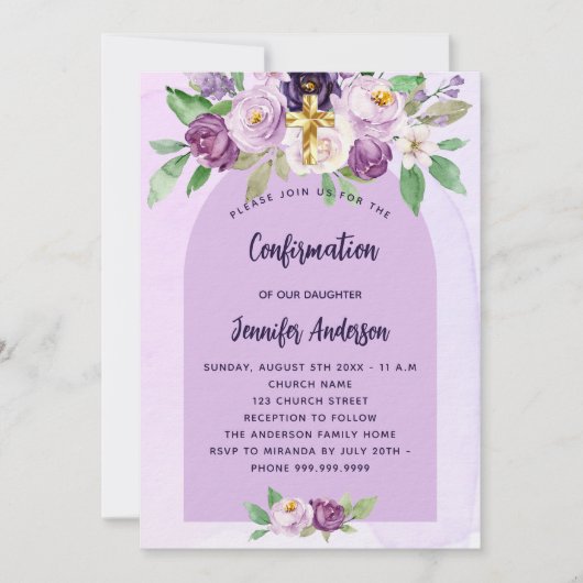 Invitation Confirmation violet fleurs violet traversent le lu (Devant)