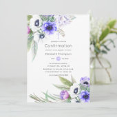 Invitation Confirmation Violet pastel et floral plum (Debout devant)