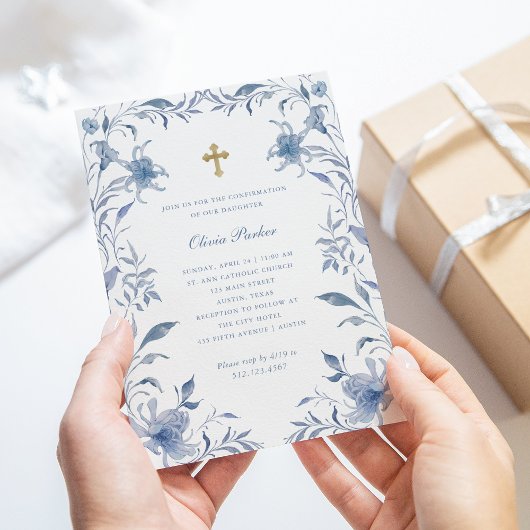 Invitation Confirmations | Chinoiserie florale bleue et blanc