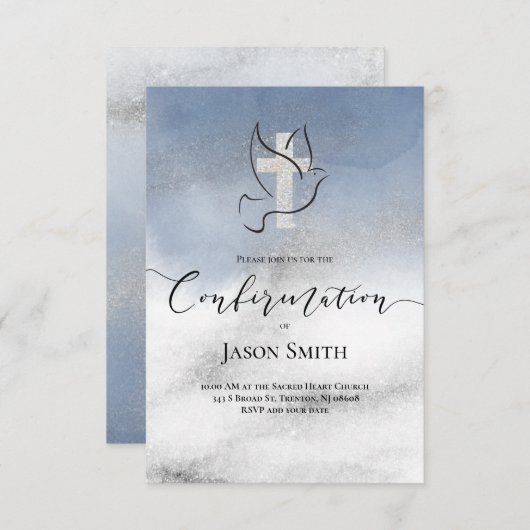 Invitation Confirmations | design en marbre bleu gris (Devant / Derrière)