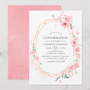 Invitation Confirmer la Fleur de Cerisier Rose Géométrique