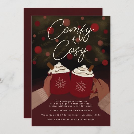 Invitation Confortable et confortable Hot Cocoa Fête invitati (Devant / Derrière)