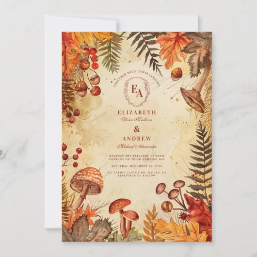 Invitation Confortable Rustic Fall Feuilles Mariage (Devant)