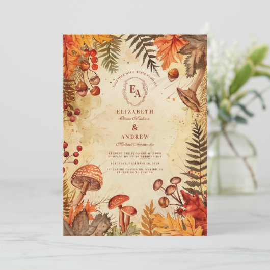 Invitation Confortable Rustic Fall Feuilles Mariage (Debout devant)