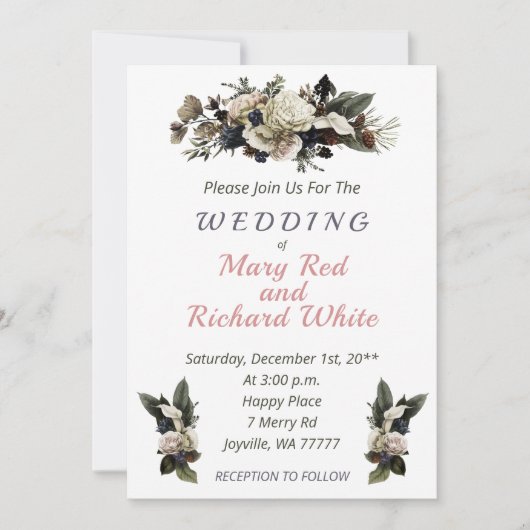 Invitation Conifer d'hiver Crème Florale Calla Lily Mariage (Devant)