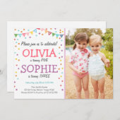 Invitation Conjoint jumeau fête d'anniversaire confetti (Devant / Derrière)