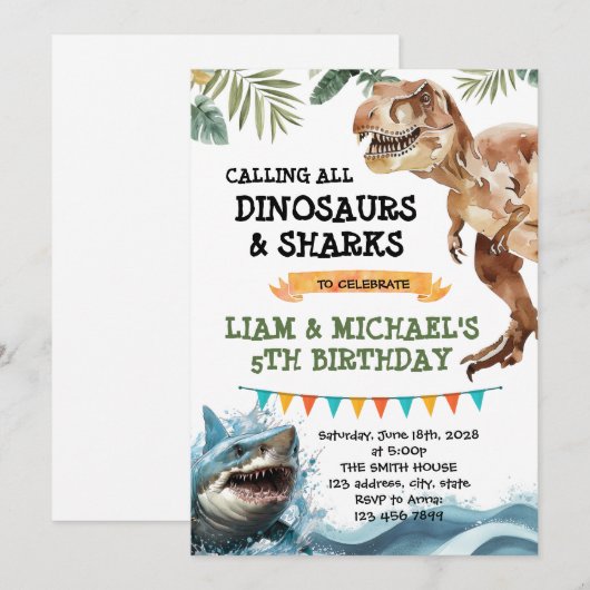 Invitation conjointe à une fête de dinosaure et de (Devant / Derrière)