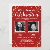Invitation conjointe d'anniversaire avec photo rou (Devant)