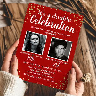 Invitation conjointe d'anniversaire avec photo rou