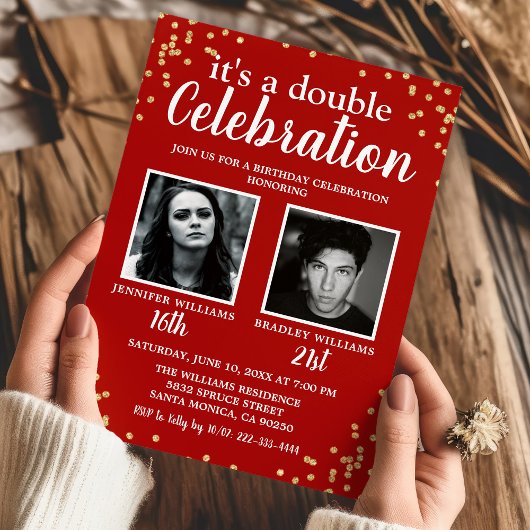Invitation conjointe d'anniversaire avec photo rou