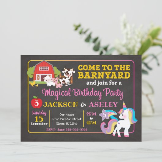 Invitation conjointe d'anniversaire de Barnyard et (Debout devant)
