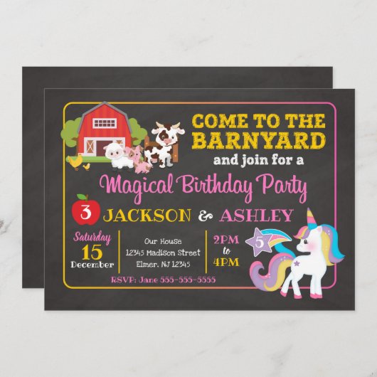 Invitation conjointe d'anniversaire de Barnyard et (Devant / Derrière)