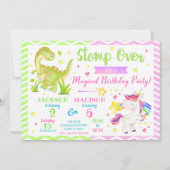 Invitation conjointe d'anniversaire de Dinosaur et (Devant)