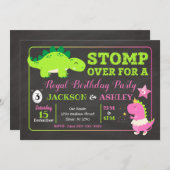 Invitation conjointe d'anniversaire de dinosaure / (Devant / Derrière)