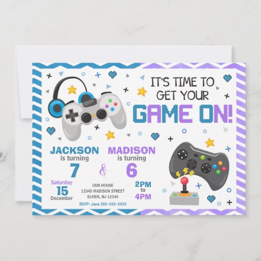 Invitation conjointe d'anniversaire de jeu vidéo | (Devant)