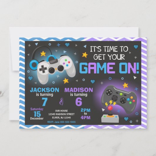 Invitation conjointe d'anniversaire de jeu vidéo | (Devant)