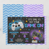 Invitation conjointe d'anniversaire de jeu vidéo | (Devant / Derrière)