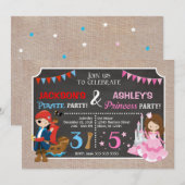 Invitation conjointe d'anniversaire de princesse e (Devant / Derrière)