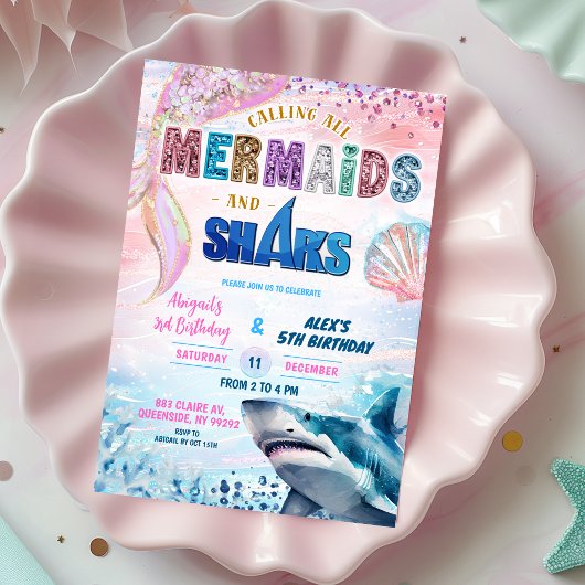 Invitation conjointe d'anniversaire de requins et