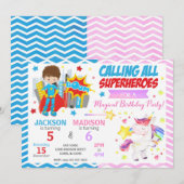 Invitation conjointe d'anniversaire de super-héros (Devant / Derrière)