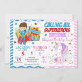 Invitation conjointe d'anniversaire de super-héros (Devant)