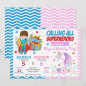 Invitation conjointe d'anniversaire de super-héros (Devant / Derrière)