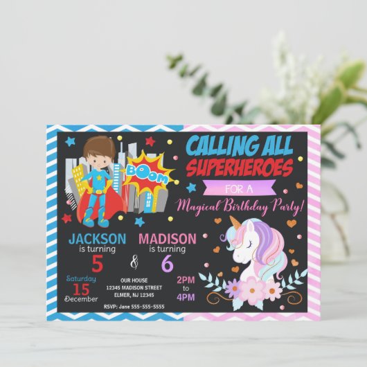 Invitation conjointe d'anniversaire de super-héros (Debout devant)
