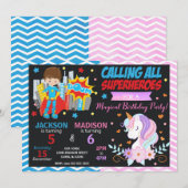 Invitation conjointe d'anniversaire de super-héros (Devant / Derrière)
