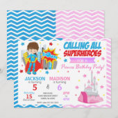 Invitation conjointe d'anniversaire de Super-héros (Devant / Derrière)