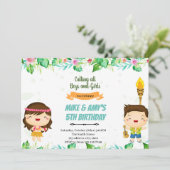 Invitation conjointe d'anniversaire estivale tropi (Debout devant)