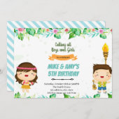 Invitation conjointe d'anniversaire estivale tropi (Devant / Derrière)