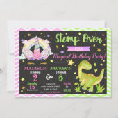 Invitation conjointe d'anniversaire Licorne et Din (Devant)