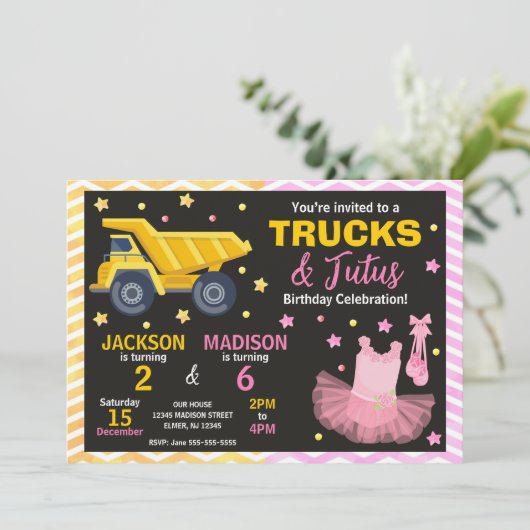 Invitation conjointe d'anniversaire pour camions e (Debout devant)