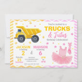 Invitation conjointe d'anniversaire pour camions e (Devant)
