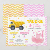 Invitation conjointe d'anniversaire pour camions e (Devant / Derrière)