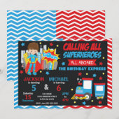 Invitation conjointe d'anniversaire Super-héros & (Devant / Derrière)