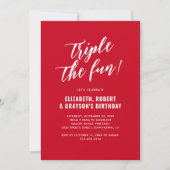 Invitation conjointe d'anniversaire Triple Fun rou (Devant)