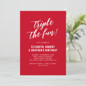 Invitation conjointe d'anniversaire Triple Fun rou (Debout devant)