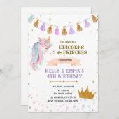 Invitation conjointe de Princesse et licorne (Devant / Derrière)